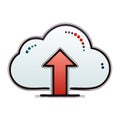 Digital cloud icon with red upward arrow indicating data upload progress Royalty Free Stock Photo