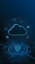 Digital cloud with circuits and shield symbolizes futuristic, secure tech ambiance Royalty Free Stock Photo