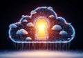 Digital cloud with keyhole and circuit board pattern 1 Royalty Free Stock Photo