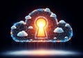 Digital cloud with keyhole and circuit board pattern Royalty Free Stock Photo
