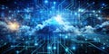 Digital Cloud Network Circuitry and Clouds, Abstract, Technology, Futuristic, Cyberspace Royalty Free Stock Photo