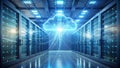 Digital cloud network infrastructure secure data storage and processing center. Generative AI Royalty Free Stock Photo