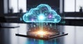 Digital Cloud Network on Tablet: Futuristic Data Connection and Technology Concept Royalty Free Stock Photo