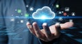 Digital cloud networking solution held in a human hand Royalty Free Stock Photo