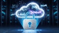 Digital Cloud Security Concept with Lock and Data Visualization Royalty Free Stock Photo
