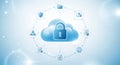 Digital cloud security lock symbol protecting data and information Royalty Free Stock Photo
