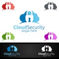 Digital Cloud Security Logo for Network, Internet , Hosting or Backup Server