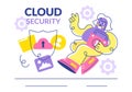 Digital Cloud Security Vector Illustration Featuring Safety and Data Protection for Networks, Internet, Hosting, and Backup Royalty Free Stock Photo