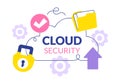 Digital Cloud Security Vector Illustration Featuring Safety and Data Protection for Networks, Internet, Hosting, and Backup Royalty Free Stock Photo