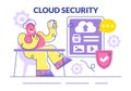 Digital Cloud Security Vector Illustration Featuring Safety and Data Protection for Networks, Internet, Hosting, and Backup Royalty Free Stock Photo