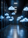 Digital cloud storage concept in a futuristic data center Royalty Free Stock Photo