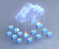 Digital cloud storage with files transferring in a modern tech environment Royalty Free Stock Photo
