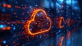 Digital cloud storage symbol on a data server with glowing lights and data points Royalty Free Stock Photo