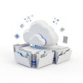 Digital cloud storage system with data files and network connections isolated on white background Royalty Free Stock Photo