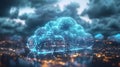 Digital Cloud Symphony Over Cityscape. Concept Digital Art, Cloud Formation, Cityscape, Symphony, Royalty Free Stock Photo