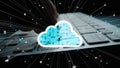 Digital Cloud Technology Concept with Keyboard and Data Connections Representing Modern Computing and Data Storage Royalty Free Stock Photo