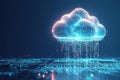 Digital Cloud Technology in Futuristic 3D Illustration with Network Connections and Code Symbols on Gradient Blue Royalty Free Stock Photo