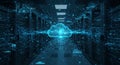 Digital cloud technology links server racks Royalty Free Stock Photo