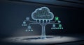 Digital cloud tree with connected data nodes in a futuristic wireframe environment Royalty Free Stock Photo