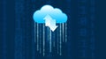 Digital cloud with two arrows and binary code 1 and 0 pouring from the cloud.
