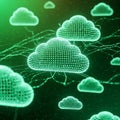 Digital clouds composed of glowing green dots on a dark backgroun Royalty Free Stock Photo