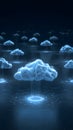 Futuristic Cloud Computing Network with Glowing Digital Clouds and Data Infrastructure Royalty Free Stock Photo