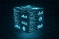 Digital code cube illustration featuring data charts and graphs enhanced by topaz, concept of technology, information analysis Royalty Free Stock Photo