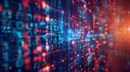 Digital code and data streams in blue and red hues Royalty Free Stock Photo