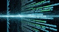 Digital code flowing over futuristic circuit board with luminous data stream network connections, for advanced Royalty Free Stock Photo