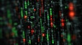 Digital code with glowing red and green numbers on black background creating futuristic and mysterious atmosphere Royalty Free Stock Photo