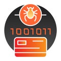 Digital code infected flat icon. Credit card virus password color icons in trendy flat style. Password with bug gradient