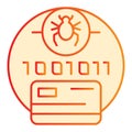 Digital code infected flat icon. Credit card virus password orange icons in trendy flat style. Password with bug