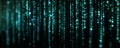 Digital code stream with glowing blue data lines falling vertically dark background, evoking futuristic technology and cyber Royalty Free Stock Photo