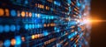 Digital code streaming data, numbers, and light trails for cybersecurity or encryption concept. Royalty Free Stock Photo