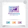 Digital coding logo vector design with concept of keyboard icon and programmer illustration for web development, UI/UX, desktop