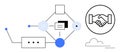 Digital Collaboration and Networking Concept in Minimalist Design with Handshake and Cloud Elements Royalty Free Stock Photo