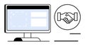 Digital Collaboration Concept with Computer Monitor and Handshake Symbol Royalty Free Stock Photo