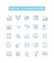 Digital collaboration vector line icons set. Digital, collaboration, network, remote, teamwork, communication, sharing