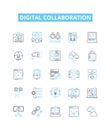 Digital collaboration vector line icons set. Digital, collaboration, network, remote, teamwork, communication, sharing