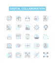 Digital collaboration vector line icons set. Digital, collaboration, network, remote, teamwork, communication, sharing