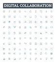 Digital collaboration vector line icons set. Digital, collaboration, network, remote, teamwork, communication, sharing