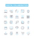 Digital collaboration vector line icons set. Digital, collaboration, network, remote, teamwork, communication, sharing