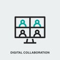 Digital collaboration vector linear icon. Isolated outline monitor pictogram with peoples avatar