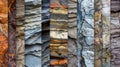 A digital collage of different rock formations from around the world showcasing the diversity of layering patterns.