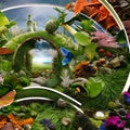 A digital collage of nature and technology, with natural elements fused with mechanical components, blending the organic and the