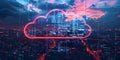 A digital collage showcasing technology advancements in 5G networks cloud computing data storage