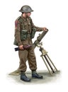 Illustration of a WW2 British soldier with a mortar Royalty Free Stock Photo