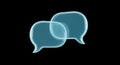 Digital communication abstract graphic with two overlapping speech bubbles glowing blue on black Royalty Free Stock Photo
