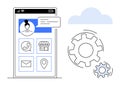 Mobile App Interface with User Profile and Cloud Computing Gear Icons Digital Communication and Automation Royalty Free Stock Photo