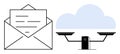 Digital Communication and Cloud Data with an Envelope and Balanced Scale Icons Royalty Free Stock Photo